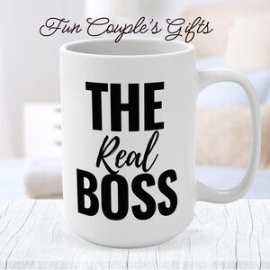 Funny Couple Mugs Set – ‘The Boss’ & ‘The Real Boss’ Coffee Mug Pair